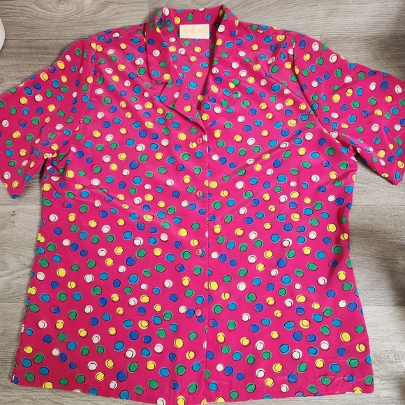 PENDLETON Sophisticates Vintage Pink Top 14 Buttoned Colorful Lightweight Dots‎ - Picture 8 of 12